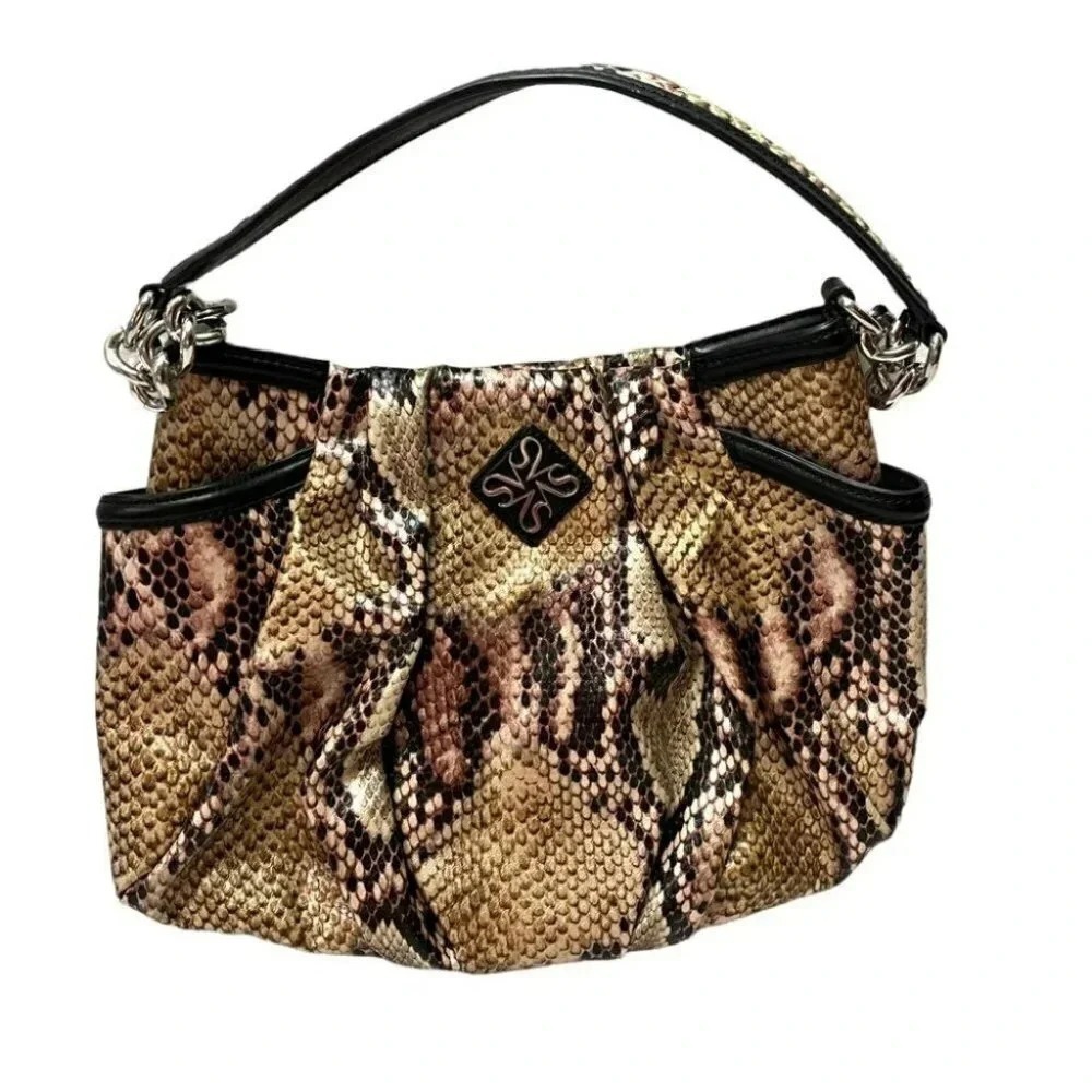 Simply Vera Vera Wang Shoulder Bag Medium Brown Snakeskin Print Pleated Chain